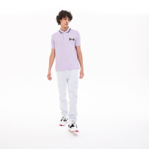 Lacoste LIVE Striped-Collar Cotton Piqué Polo Shirt Pánské - Šortky Fialové / Černé | CZ-Q7GM7F